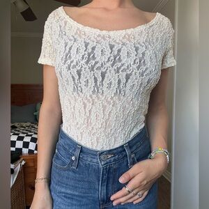 Vintage Peggy cream lace bodysuit/t shirt - size L